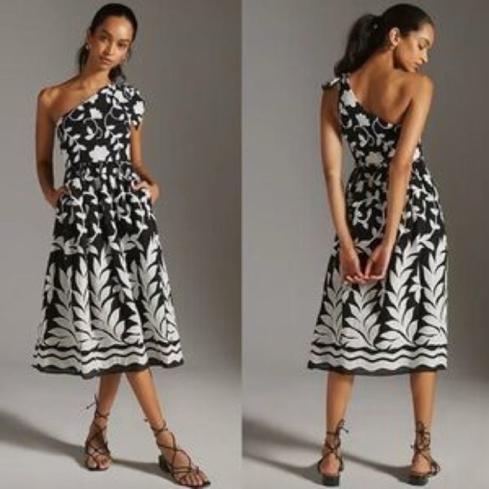 Anthropologie Black and White One-Shoulder Dress